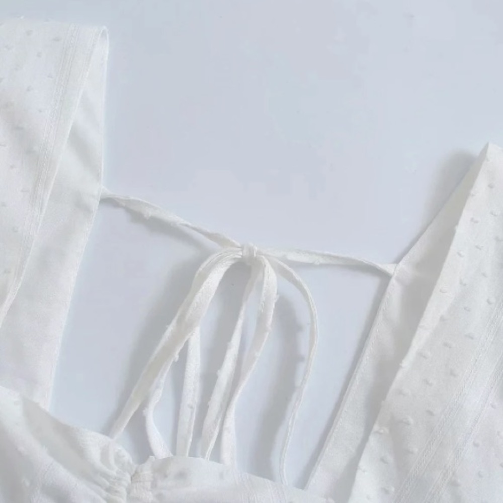 SOLD OUT CLEARANCE White Ruffled Swiss Dot Keyhole Mini Dress - Picture 7 of 10
